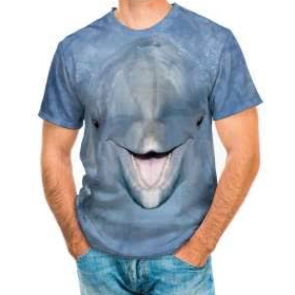 The Mountain Dolphin Face‎ Tie Dye Blue T-Shirt Womens Size S
